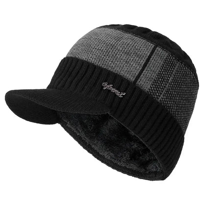 Hot Sale Unisex Warm Winter Hat With Brim Plush Fur Lined Knit Cap Sports Label Thicken Winter Hats For Men