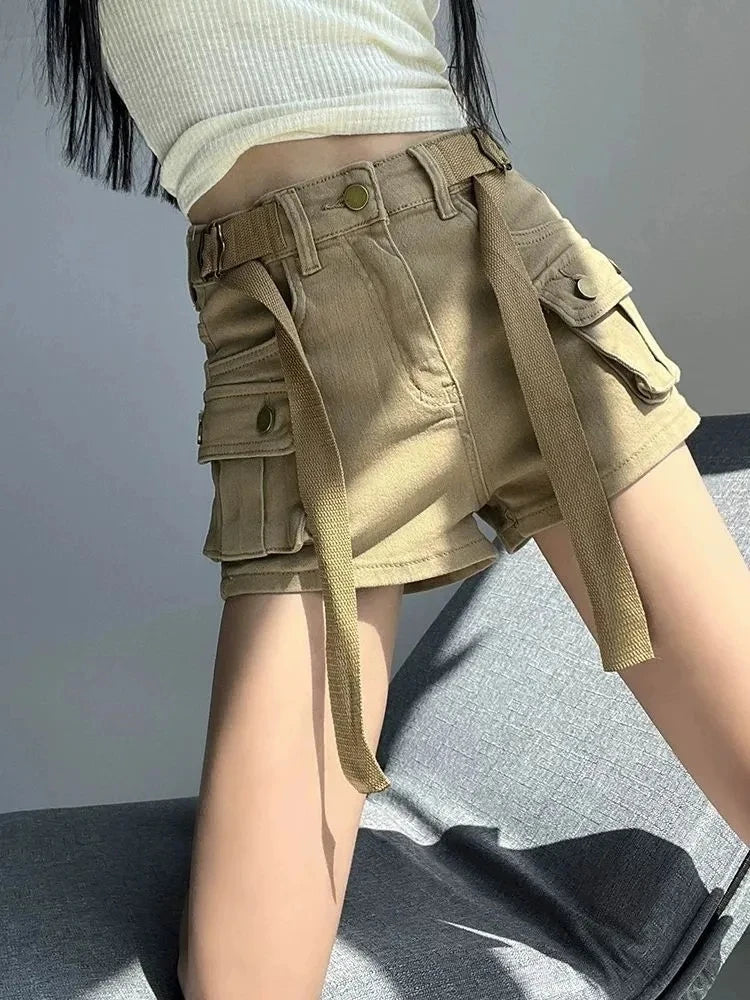Women's High Waist Mini Skirt Y2K Denim Workwear Shorts Elastic Slimming Summer Hot Pants Trendy Plus Size Skirts for Ladies