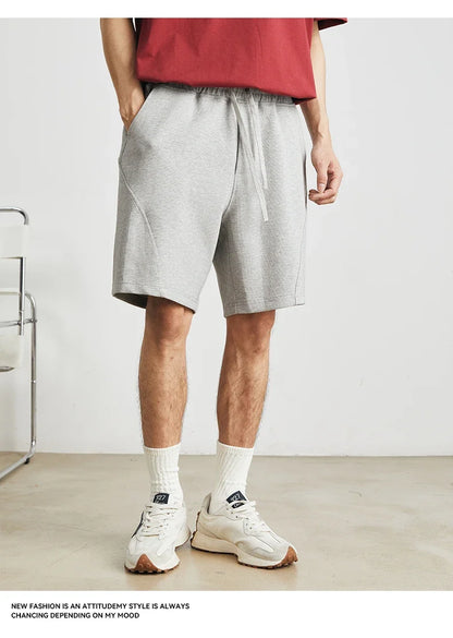 Men's Summer New American Casual Shorts Straight Loose Five-point Pants Solid Color Drawstring Pocket Micro-elastic Sports Pants