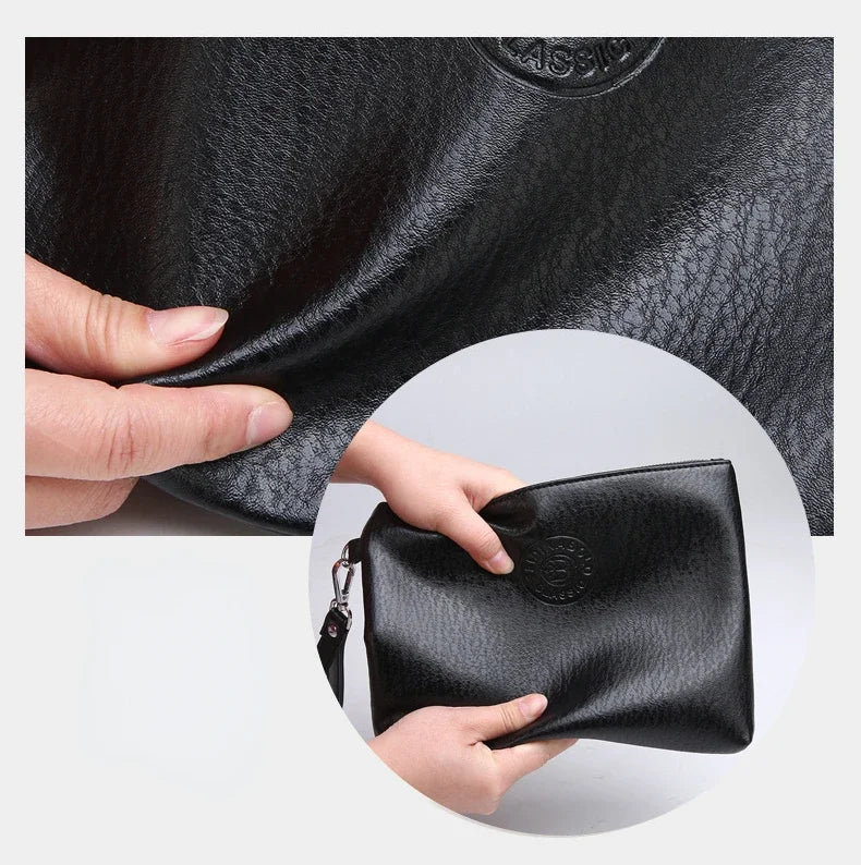 Nouvelle Pochette pour Homme Style Business Grand Portefeuille en Cuir PU Souple Homme avec Dragonne Sac Élégant Décontracté et Tendance Sac à Main Pochette Homme
