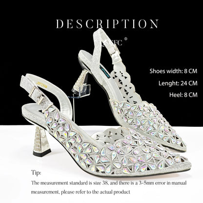 Italian Design Rhinestone-encrusted Sex Ladies Shoes And Special Bag High Heels And Heart Shape Gold Mini Bag