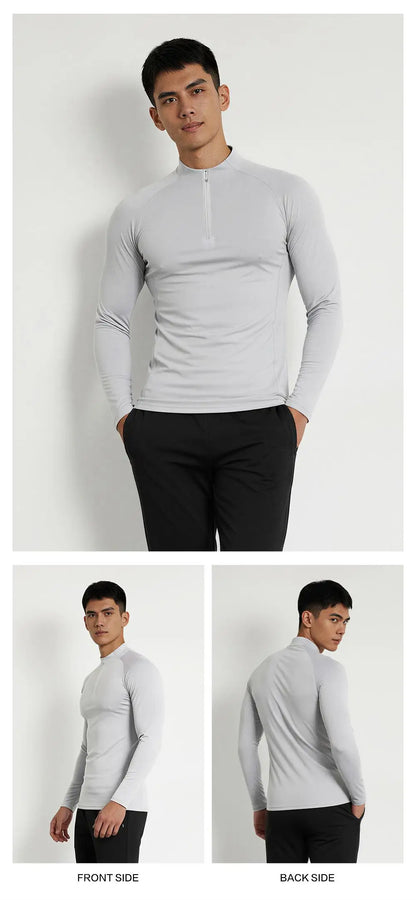 Autumn Winter Outdoor Half-zipper Stand-up Collar Quick-drying Sports Long-sleeved Gym Fitness Running Training Suit T-shirt Men
