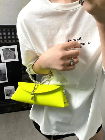 Clutch Bag Luxury Designer Handbag for Women 2025 with Chain Metal Ring Handle PU Leather Rhinestones Purses Shoulder Bag
