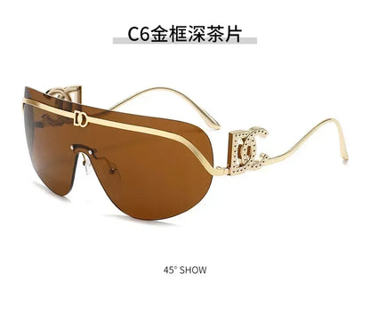 New Luxury Oversized Shield Sunglasses 2026 Gold Metal Brand Gradient Lens Sun Glasses UV400 Protection Trendy Shades Sunglass