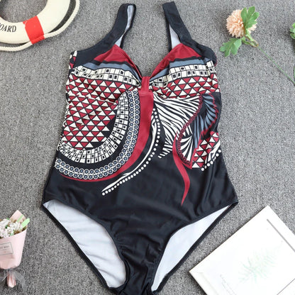 2024 Vintage One Piece Swimsuit Women Swimwear Tummy Control Monokini Sexy Bodysuit Print BathingSuit Female Beachwear Plus Size