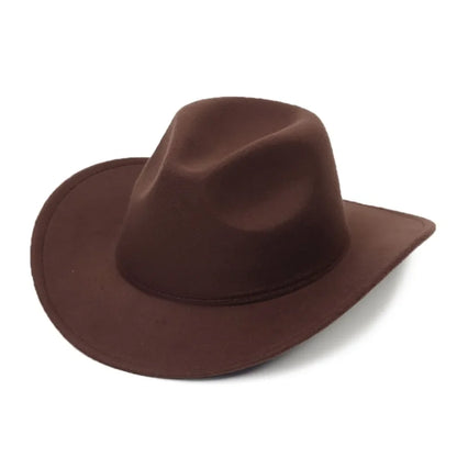 New Wide Brim Cowboy Hat Solid Color Felt Panama British Retro Cap Women Men