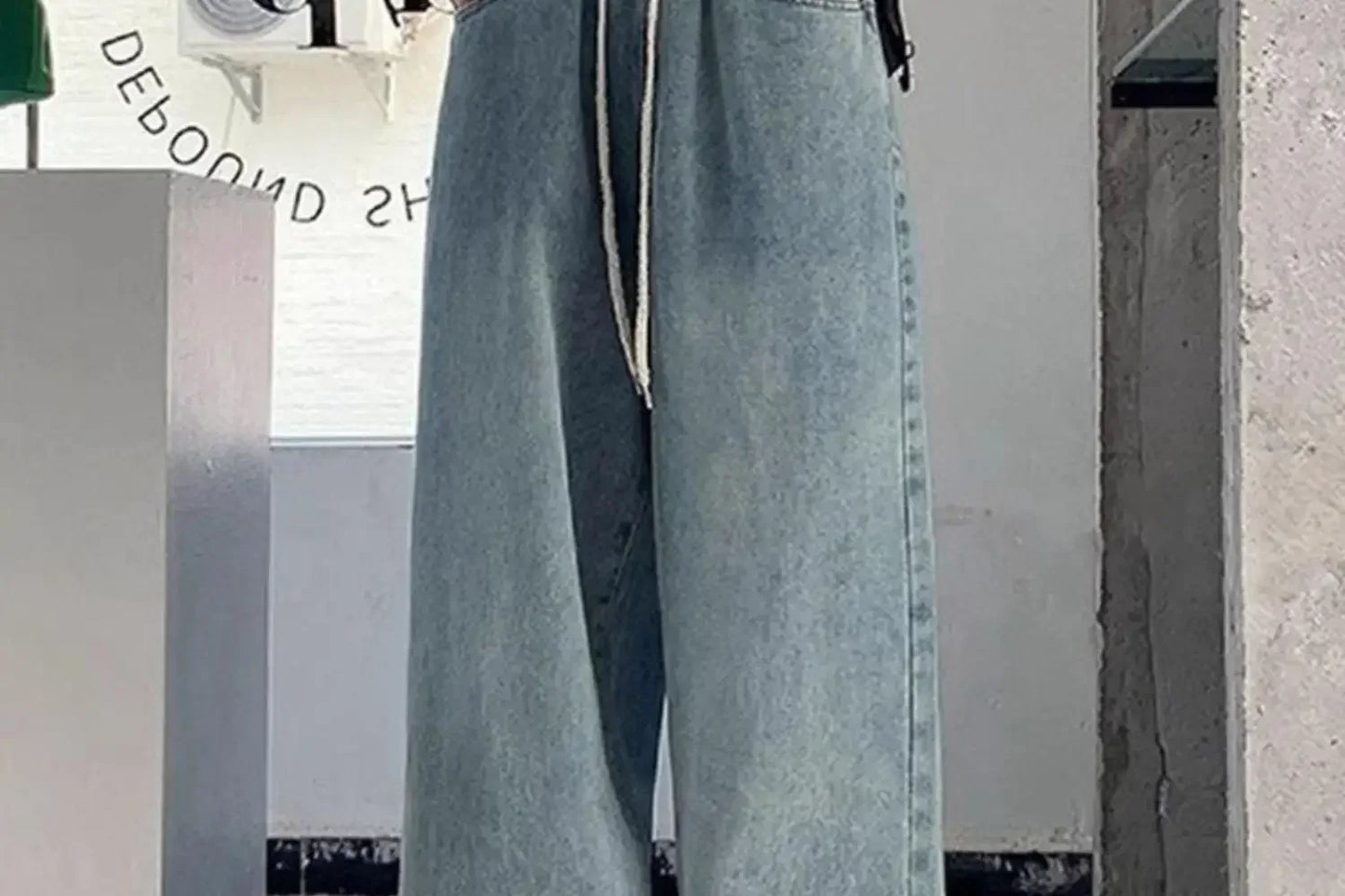 Elastic Waist High Waist Wide Leg Jeans for Women Loose Straight Blue Long Denim Pants Female Fashion Streetwear Jeans