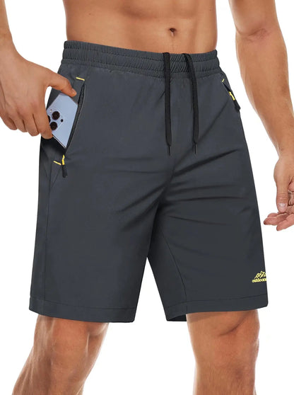 Quick Dry Athletic Shorts with Zipper Pockets Men's Summer Running Shorts Gym Training Workout Fitness Hiking Shorts