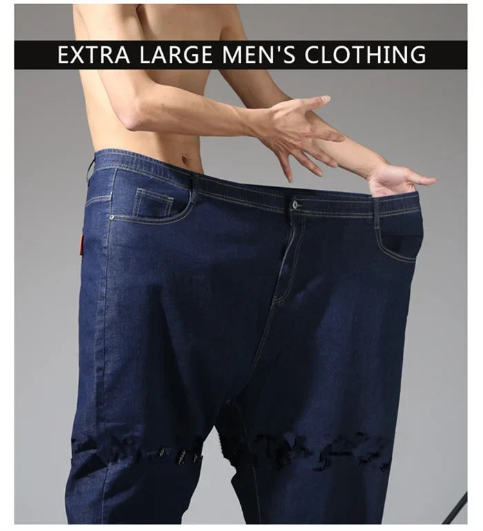 200KG Extra Large Jeans Men Blue 8XL 7XL 6XL 5XL Plus Size Denim Big Straight Elastic Trousers Black Stretched High Waist Pants