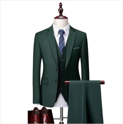 2026 New Men's Suit 3-Piece, Wedding Party Dress Jacket Vest Trousers, Fashion Slim Fit Blazer Waistcoat Pants Red Blue Green