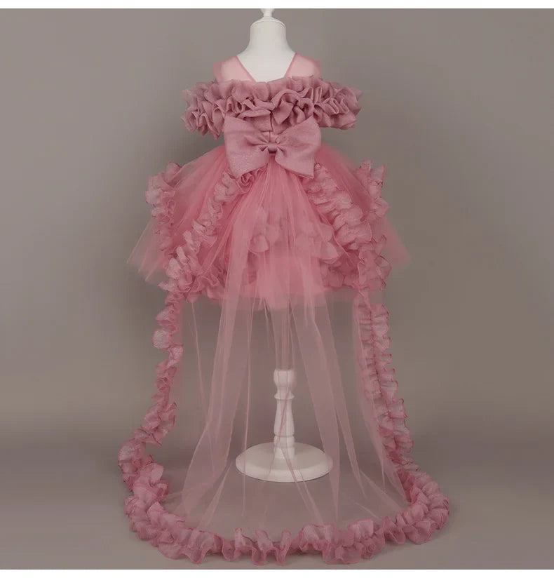 Fashion Flower Girl Dresses for Weddings Lace Mesh Sleeveless Pageant Princess Ball Gown Summer Kids Birthday Dress 1-7 Years