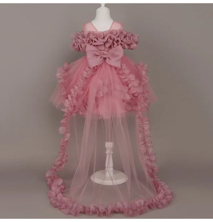 Fashion Flower Girl Dresses for Weddings Lace Mesh Sleeveless Pageant Princess Ball Gown Summer Kids Birthday Dress 1-7 Years