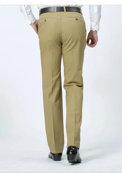 Summer Thin Pants 100% Cotton Men's Autumn Thick Suit Pant Slacks High Waist Straight Loose Bland Solid Business Casual Pants