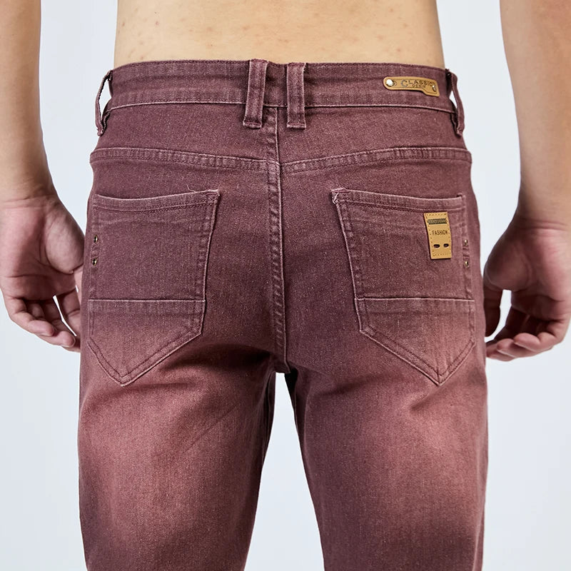 2025 Autumn New Men's Slim Elastic Jeans Fashion Korean Small Straight Pencil Pants Soft Comfortable Casual Green Denim Pants