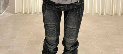 Women's Dark Academia Low Rise Stacked Jeans American Retro Denim Pants Y2k Abi Designer Skinny Jeans Harajuku Japanese Goblin