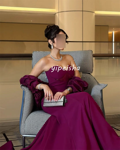 Customized Exquisite Sparkle Jersey Ruched Ruffle Mermaid Sweetheart Sweep Long Dresses Bespoke Occasion Dresses Sizes Available