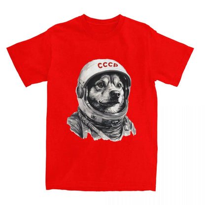 Rusia Laika Space Urss Astronauta Dog T-Shirt Men First dog in Space Cotton T-Shirts Summer O-Neck Tees Oversized Clothing
