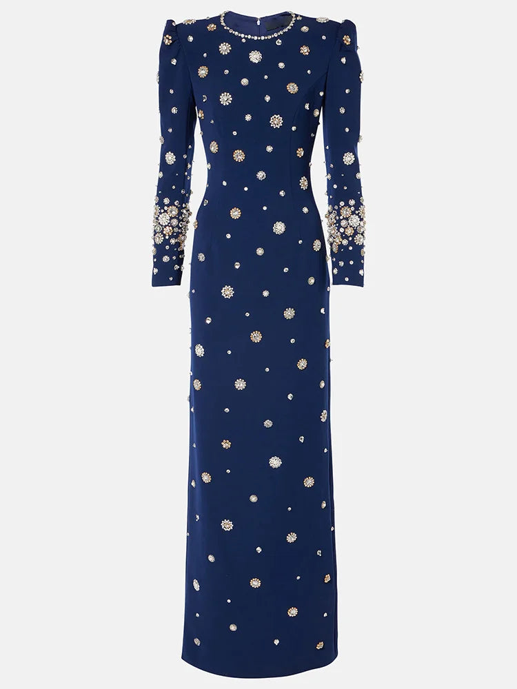 HIGH STREET Newest Fashion 2026 Designer Party Vestido Women's Formal Long Sleeve Luxurious Beaded Long Maxi Dress
