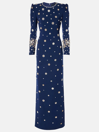 HIGH STREET Newest Fashion 2026 Designer Party Vestido Women's Formal Long Sleeve Luxurious Beaded Long Maxi Dress