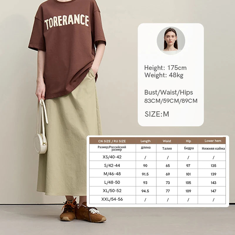 Women's Skirt 2026 Summer New Leisure Elastic Waist Slit A-Line Midi Skirt Women's Loose Embroidered Woman Clothes 12621058