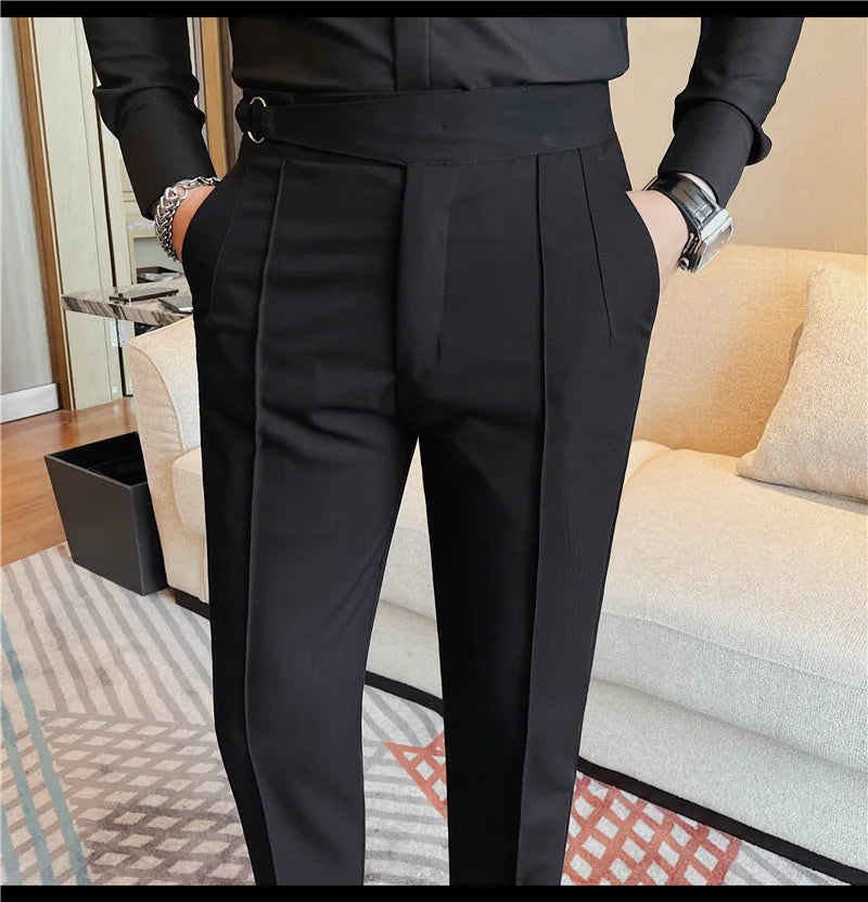 High Quality Men's Suit Pant Solid Color England Style Slim Fit Casual High Waist Trousers Men Spring Autumn Fashion Suit Pants
