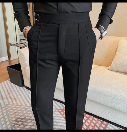 High Quality Men's Suit Pant Solid Color England Style Slim Fit Casual High Waist Trousers Men Spring Autumn Fashion Suit Pants
