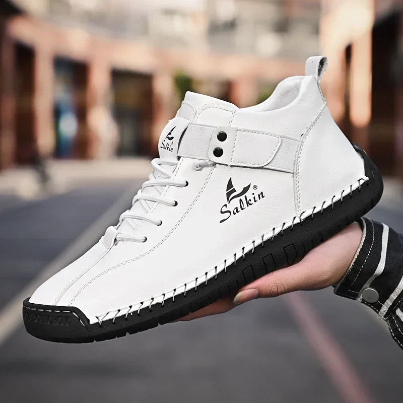 Handmade Leather Casual Men Shoes Design Sneakers Man Breathable Leather Shoes Men Ankle Boots Outdoor