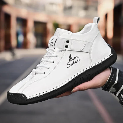 Handmade Leather Casual Men Shoes Design Sneakers Man Breathable Leather Shoes Men Ankle Boots Outdoor