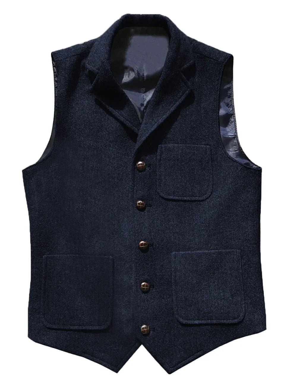 Men Vest Brown With Lapel Pocket Single Button Waistcoat For Wedding Birthday Formal Business Casual Banquet Work Men Suit