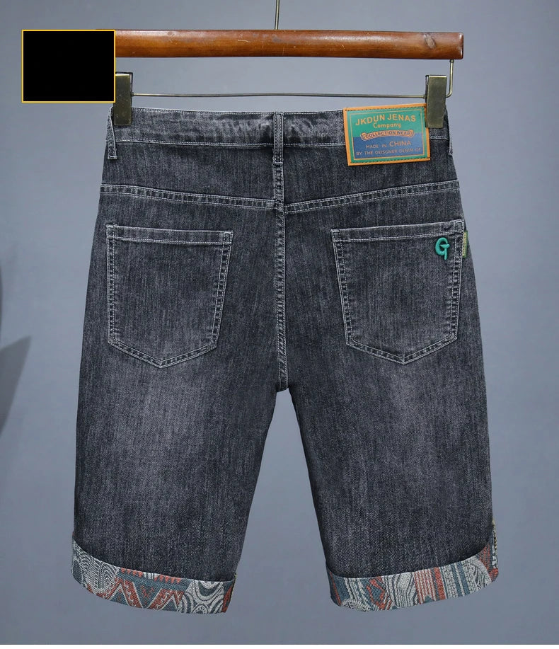 Summer New Men's Embroidered Denim Shorts Fashion Straight Slim Personality Streetwear Jeans Male Bermuda Male Short Pants