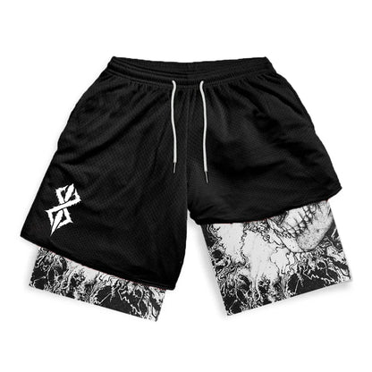 Print 2 in 1 Running Shorts for Men Gym Workout Fitness Athletic Shorts with Pockets Summer Activewear Quick Dry Stretch