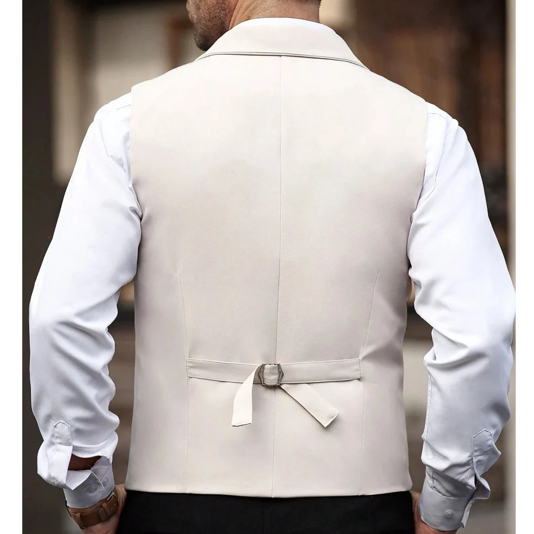 Men Vest Beige With Lapel Solid Double Button Waistcoat For Wedding Birthday Banquet Business Casual Daily Men Suit Vest
