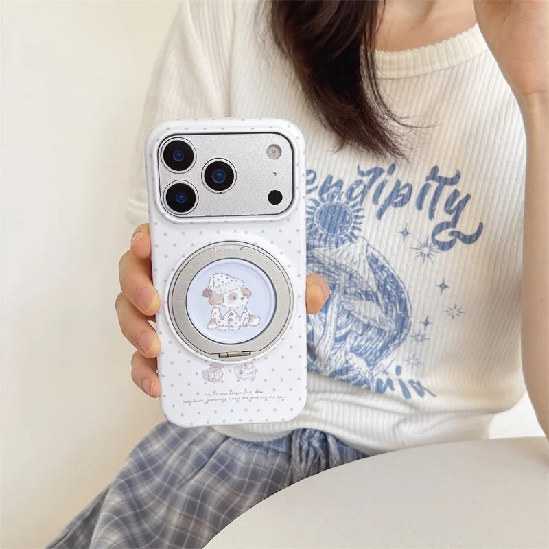 Pink Polka Dot Bow Phone Case For iPhone 17 16 15 Pro Max Cute Soft Shockproof Cover With 360°  Ring Stand Camera Protect