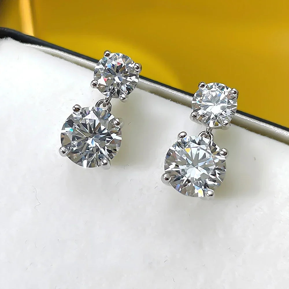 5.6cttw D Color Round Brilliant Cut Moissanite Diamond Drop Earrings with Certificate 925 Sterling Silver Stud Earring for Women