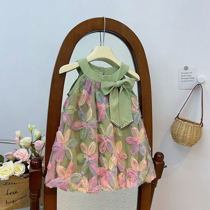 Bear Leader Girl Dress 2025 Summer New Girl Dress Princess Dress Little Girl Fashion Colorful Flower Yarn Dresses Kid Clothes