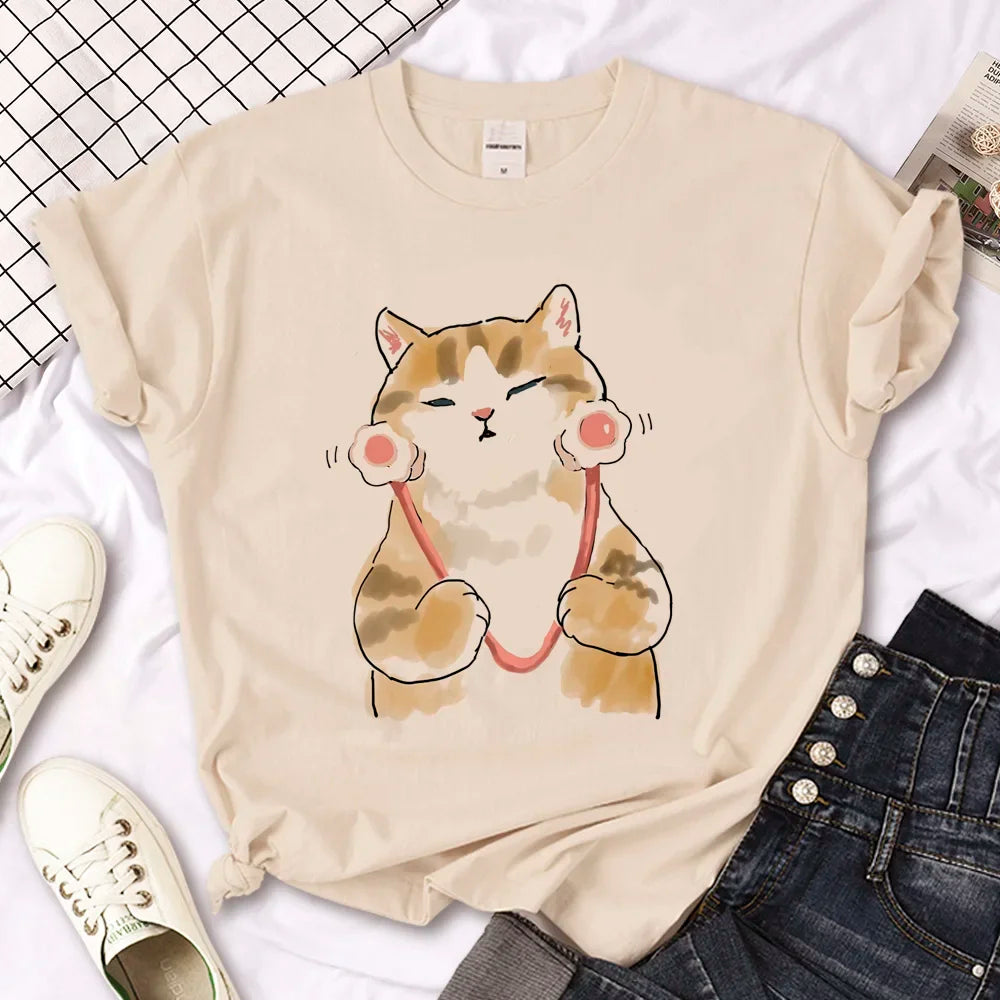 Cat top women streetwear summer anime t shirt girl y2k Japanese clothes