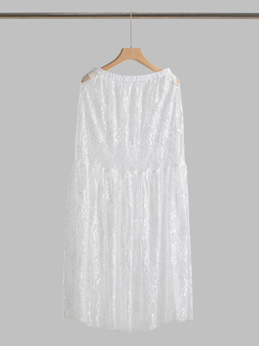 Lace Jacquard Transperant Skirt Women Summer New High Waist Sexy Casual Long Skirts 2025 Streetwear Fashion White Maxi Skirt