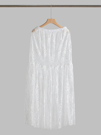 Lace Jacquard Transperant Skirt Women Summer New High Waist Sexy Casual Long Skirts 2025 Streetwear Fashion White Maxi Skirt