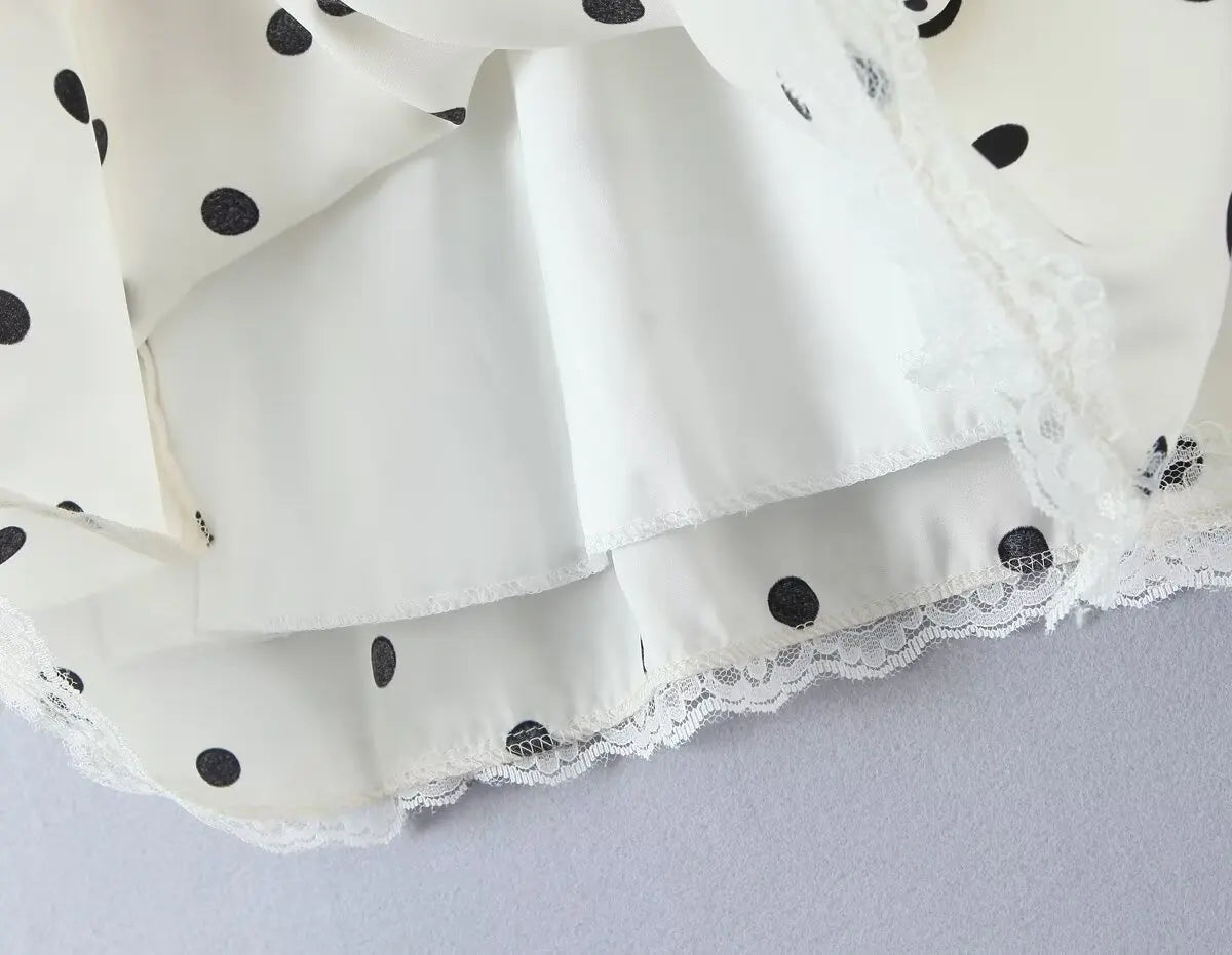 Lace Spliced Polka Dot Halter Dress Women Elegant A-line Mini Sexy Backless Dresses Summer Robe 2025