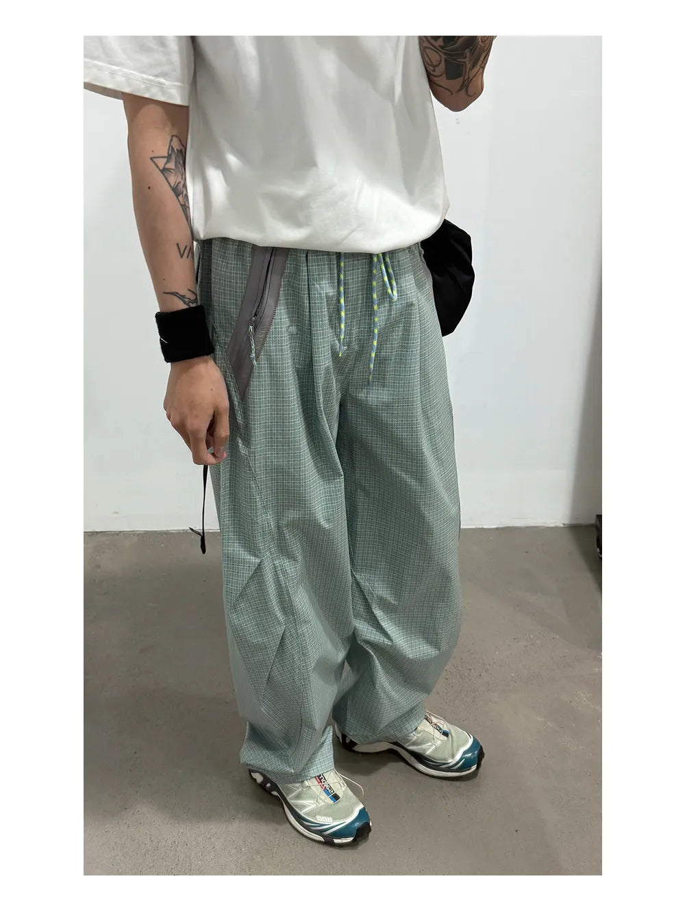 Unisex Lightweight Parachute Pants Spring Summer Outdoor Hiking Plaid Patchwork Color Block Loose Fit Casual Streetwear Trendy