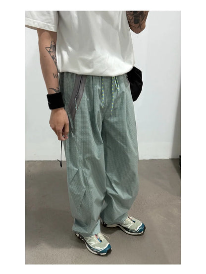 Unisex Lightweight Parachute Pants Spring Summer Outdoor Hiking Plaid Patchwork Color Block Loose Fit Casual Streetwear Trendy