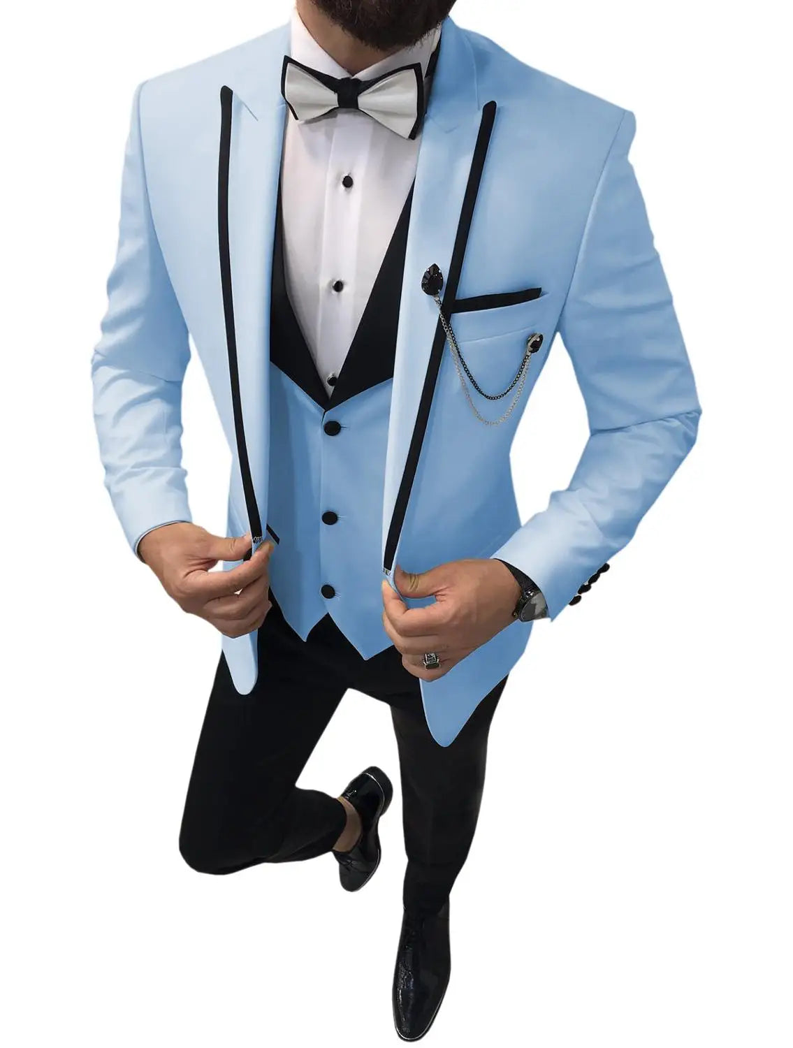 Men Suits Slim Fit One Button Casual Business Groomsmen Brown Peak Lapel Tuxedos For Formal Wedding (Blazer+Pants+Vest)