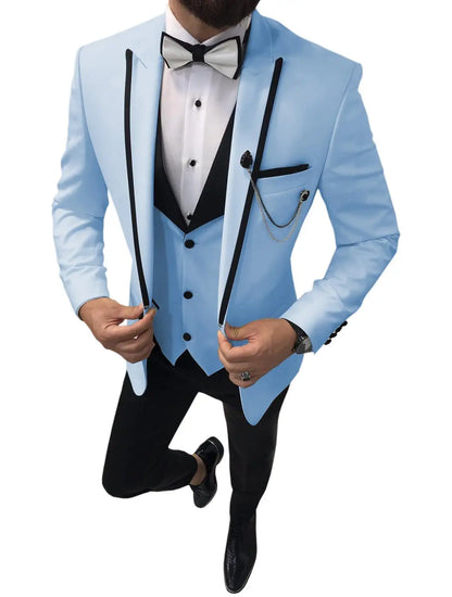 Men Suits Slim Fit One Button Casual Business Groomsmen Brown Peak Lapel Tuxedos For Formal Wedding (Blazer+Pants+Vest)