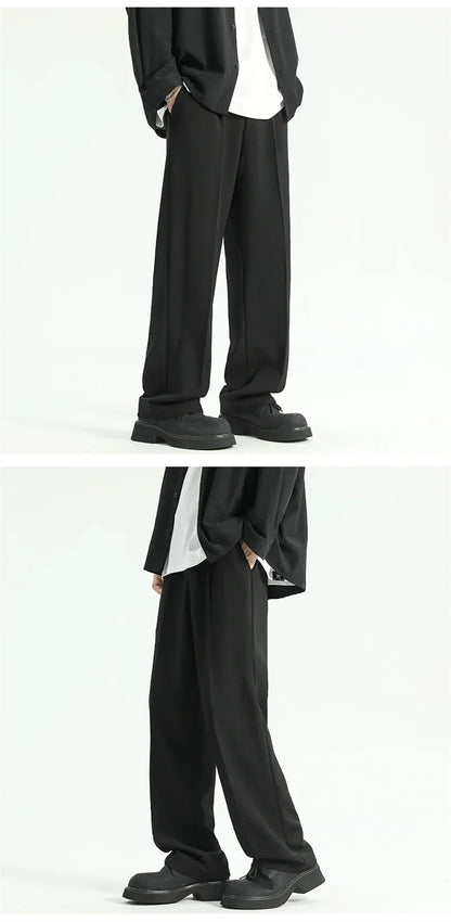 Men's Straight Pants Thin Man Black Comfortable Pant Summer Casual Streetwear Loose Trouser Japanese 5XL Trendy Fashion