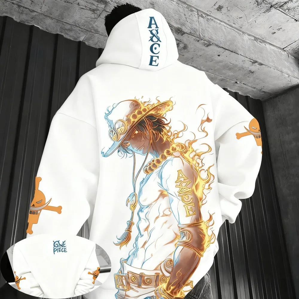 One Piece Men's Hoodie Sweater Portgas D. Ace Japanese Anime Spring Autumn Boys Children's Long-sleeved Parent-child Outfit