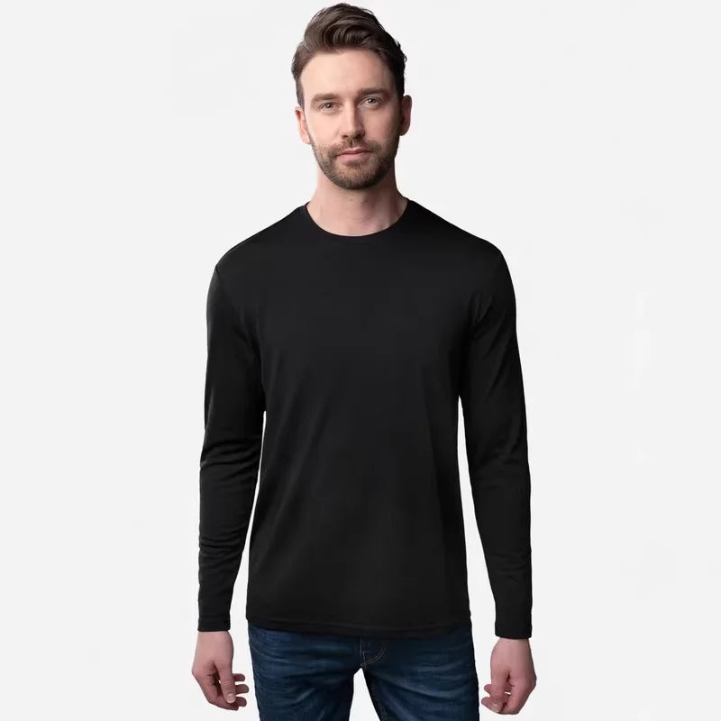 Men's 100% Merino Wool Thermal Long Sleeve T-Shirt Base Layer Breathable Wicking Anti-Odor Underwear for Outdoor Activities