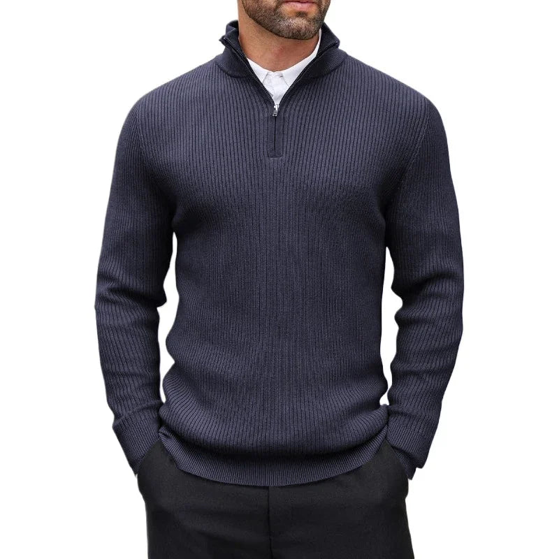 Autumn Men's Quarter Zip Pullover Dress Slim Sweater Mock Neck Sweaters Casual Long Sleeve Pullovers Outerwear Winter Warm Tops