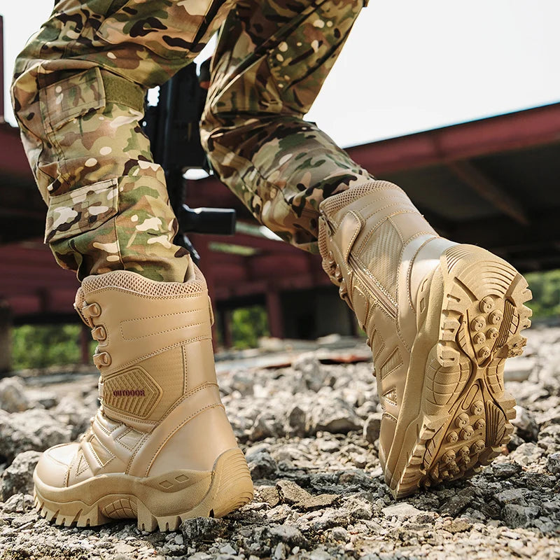 High Quality Men's Brand High-Top Leather Boots Breathable Desert Combat Men's Boots Outdoor Shoes Non-slip Hiking Ankle Boots