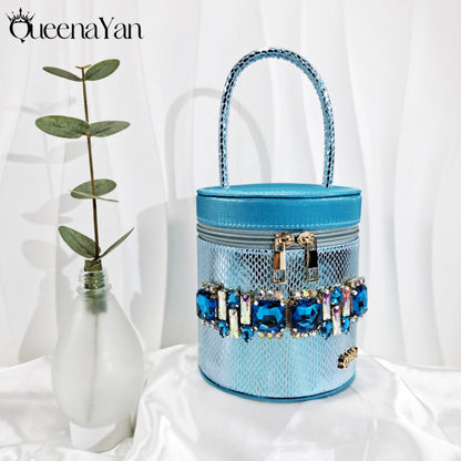 Nigerian-Inspired Rhinestone High Heels With Colourful Bucket Bag Fashionable Womens Footwear And Accessories Set