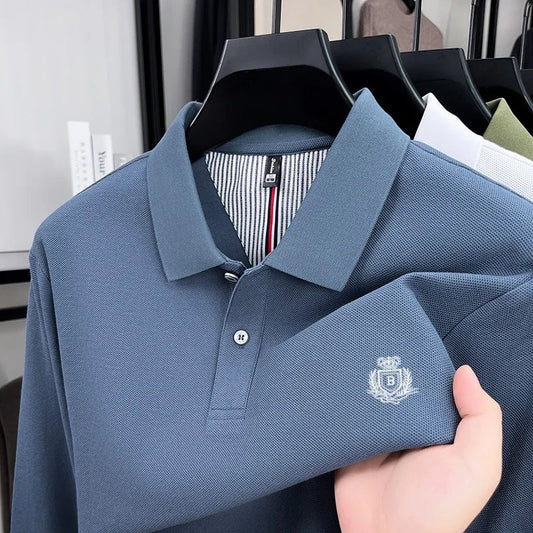 Spring and Autumn new men's long sleeved business casual fashionable comfortable POLO shirt exquisite brand embroidered golf top